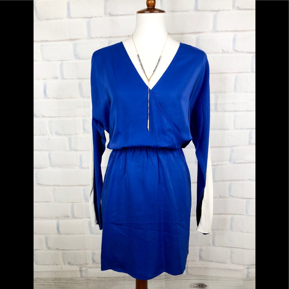 P A R K E R : Color Block Faux Wrap Mini Dress - image 1